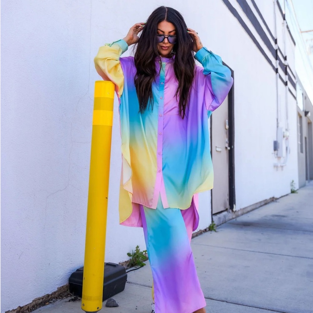 Lala Satin Playsuit in Rainbow Daydream
